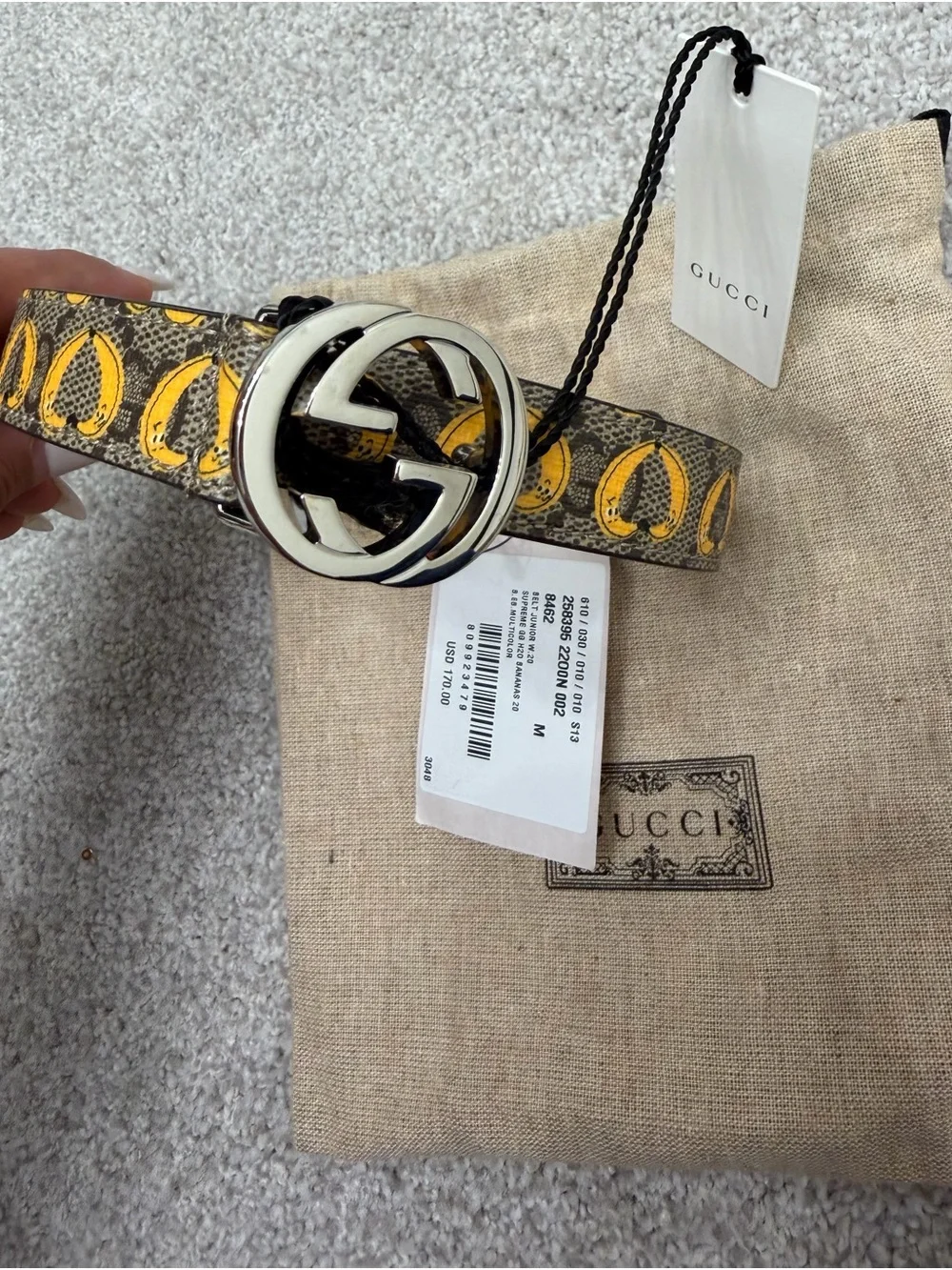 Gucci Orange Leather Reversible GG Heart Web Belt
